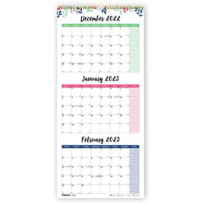 Blueline Calendario da parete colorato 2023, tre mesi, 14 mesi, da dicembre 2022 a gennaio 2024, rilegatura a doppio filo dorato, 31,1 x 68,6 cm, design con foglie () Blueline Calendario da parete colorato 2023, tre mesi, 14 mesi, da dicembre 2022 a gennaio 2024, rilegatura a doppio filo dorato, 31,1 x 68,6 cm, design con foglie ()