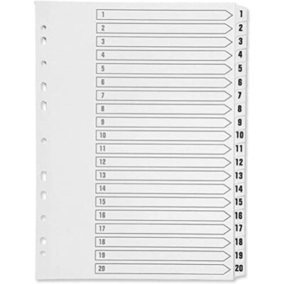 Q-Connect -Indice in formato A4, con fori multipli 1-20 rinforzato, colore: bianco, con linguetta, colore: trasparente Q-Connect -Indice in formato A4, con fori multipli 1-20 rinforzato, colore: bianco, con linguetta, colore: trasparente