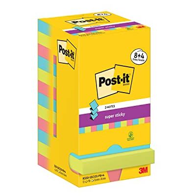 Post-It Foglietti Super Sticky Z-Notes, 8 Blocchetti + 4 GRATIS, 76 x 76 mm Foglietti Adesivi a Tenuta Extra Forte per Dispenser, per Promemoria ed Elenchi; Aderiscono a Superfici Verticali Post-It Foglietti Super Sticky Z-Notes, 8 Blocchetti + 4 GRATIS, 76 x 76 mm Foglietti Adesivi a Tenuta Extra Forte per Dispenser, per Promemoria ed Elenchi; Aderiscono a Superfici Verticali