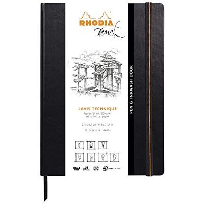 Rhodia TOUCH Taccuino Rigido Pen&Inkwash Book A4 64 pag. CARTA CLAIREFONTAINE LAVIS TECHNIQUE Uni Bianca200 g/m per il Disegno a Matita, Pennarello, Carboncino, Tempera, Inchiostro de Cina Rhodia TOUCH Taccuino Rigido Pen&Inkwash Book A4 64 pag. CARTA CLAIREFONTAINE LAVIS TECHNIQUE Uni Bianca200 g/m per il Disegno a Matita, Pennarello, Carboncino, Tempera, Inchiostro de Cina