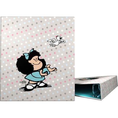 Grafoplás Grafoplas Cartella ad anelli A4, Mafalda Bird, 4 anelli misti 40 mm, morbido al tatto, certificato FSC, copertina rigida con plastica morbida, perfetto materiale scolastico per archivio Grafoplás Grafoplas Cartella ad anelli A4, Mafalda Bird, 4 anelli misti 40 mm, morbido al tatto, certificato FSC, copertina rigida con plastica morbida, perfetto materiale scolastico per archivio