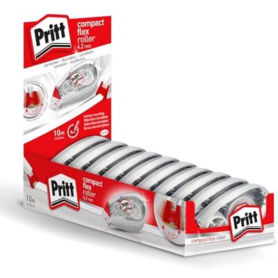Pritt Rullo di correzione Compact Flex con punta flessibile e funzione push-pull, scrivibile immediatamente, larghezza circa 4,2 mm, lunghezza 10 m, set rulli Pritt Rullo di correzione Compact Flex con punta flessibile e funzione push-pull, scrivibile immediatamente, larghezza circa 4,2 mm, lunghezza 10 m, set rulli