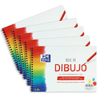 Oxford , Blocco da disegno A5 bianco, 20 fogli 130 g, copertina morbida, copertina rigida, a spirale, confezione da 5 Oxford , Blocco da disegno A5 bianco, 20 fogli 130 g, copertina morbida, copertina rigida, a spirale, confezione da 5