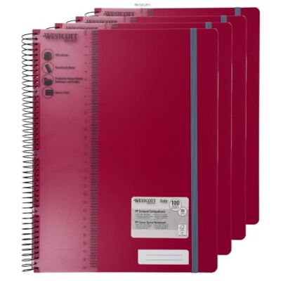 Westcott Quaderno spirale PP A4 quadretti Berry (Conf. 4) Quaderno spirale A4 copertina PP 70 g/m², FSC-Mix (FSC® C189289), 200 p., campo nome, segnalibro/righello Westcott Quaderno spirale PP A4 quadretti Berry (Conf. 4) Quaderno spirale A4 copertina PP 70 g/m², FSC-Mix (FSC® C189289), 200 p., campo nome, segnalibro/righello