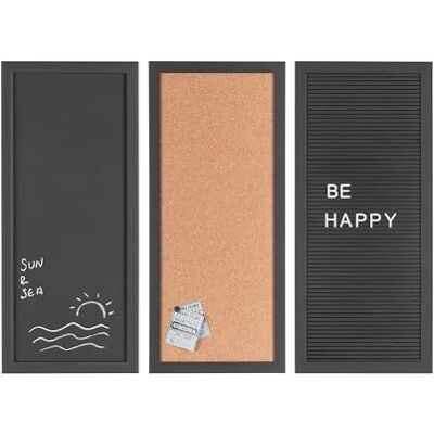 Bi-Office Set di 3 Lavagne Essenziali , 20 x 45 cm, Lavagna, Lavagna per Lettere e Lavagna in Sughero, Cornice Nera Bi-Office Set di 3 Lavagne Essenziali , 20 x 45 cm, Lavagna, Lavagna per Lettere e Lavagna in Sughero, Cornice Nera