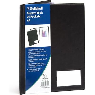 Exacompta Rif. CDB24Z Cartone da 5 cartelline per documenti, 24 tasche lisce di altissima qualità, 48 viste, per A4, dim 25 x 32 cm, porta etichetta, copertina rigida in PVC nero Exacompta Rif. CDB24Z Cartone da 5 cartelline per documenti, 24 tasche lisce di altissima qualità, 48 viste, per A4, dim 25 x 32 cm, porta etichetta, copertina rigida in PVC nero