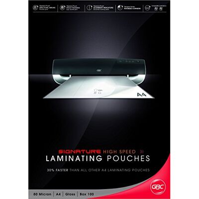GBC HighSpeed Pouch Confezione da 100 Buste per Plastificazione a Caldo, con Finitura Lucida, in Formato A4 Lato Lungo, Spessore di 2 x 80 Micron, 216 x 303 x 2 mm, GBC HighSpeed Pouch Confezione da 100 Buste per Plastificazione a Caldo, con Finitura Lucida, in Formato A4 Lato Lungo, Spessore di 2 x 80 Micron, 216 x 303 x 2 mm,