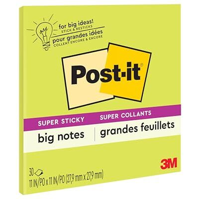 Post-It Super Sticky Big Notes, 11 in x 11 in, Sticky Notes, 30 fogli per pad, 1 pad (BN11G) Post-It Super Sticky Big Notes, 11 in x 11 in, Sticky Notes, 30 fogli per pad, 1 pad (BN11G)