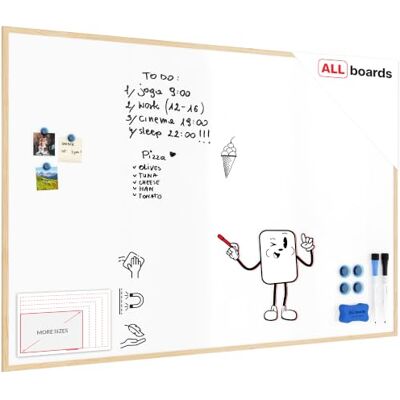 ALLboards Lavagna Bianca Magnetica con Cornice in Legno 180x120cm Scrivibile e Cancellabile a Secco, a Parete ALLboards Lavagna Bianca Magnetica con Cornice in Legno 180x120cm Scrivibile e Cancellabile a Secco, a Parete