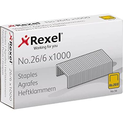 Rexel Punti metallici n. 56 (26/6), graffette fino a 20 fogli, dimensioni standard per cucitrici e pinze da scrivania confezione da 20 x 1000 (20.000) graffette, () Rexel Punti metallici n. 56 (26/6), graffette fino a 20 fogli, dimensioni standard per cucitrici e pinze da scrivania confezione da 20 x 1000 (20.000) graffette, ()