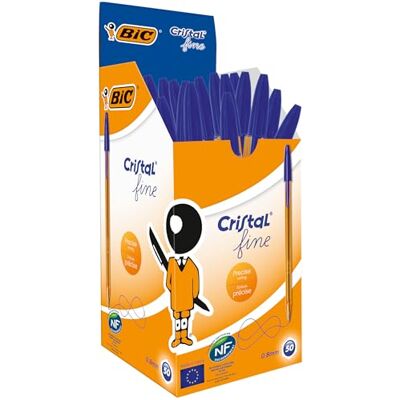 BIC Penne Blu a Sfera, Cristal Original Fine, Punta Fine (0.8 mm), Confezione da 50 Penne, Fornitura per Cancelleria Scuola BIC Penne Blu a Sfera, Cristal Original Fine, Punta Fine (0.8 mm), Confezione da 50 Penne, Fornitura per Cancelleria Scuola