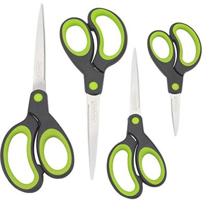 Rapesco Forbici con Impugnatura Morbida, Nero/Verde, Confezione da 4 Rapesco Forbici con Impugnatura Morbida, Nero/Verde, Confezione da 4