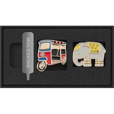 Moleskine Pins tema Paesi, Set Pins Tuk,tuk ed elefante, Thailandia, per Taccuini e Agende, Accessori Decorativi e Idea Regalo Moleskine Pins tema Paesi, Set Pins Tuk,tuk ed elefante, Thailandia, per Taccuini e Agende, Accessori Decorativi e Idea Regalo