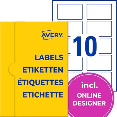 Avery Etichette con nome (500 adesivi per nome, 80 x 50 mm, formato A4, autoadesive, stampabili, in seta acetato per stampanti laser, rimovibile senza residui), 50 fogli, bianco Avery Etichette con nome (500 adesivi per nome, 80 x 50 mm, formato A4, autoadesive, stampabili, in seta acetato per stampanti laser, rimovibile senza residui), 50 fogli, bianco