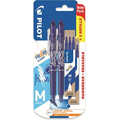PILOT Frixion Clicker Penna a inchiostro gel cancellabile retrattile, inchiostro blu, punta media da 0,7 mm, confezione da 2 + 6 ricariche bonus PILOT Frixion Clicker Penna a inchiostro gel cancellabile retrattile, inchiostro blu, punta media da 0,7 mm, confezione da 2 + 6 ricariche bonus