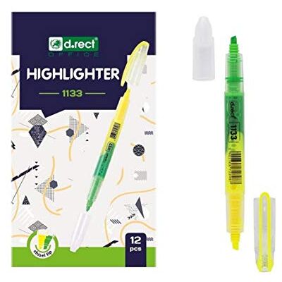 D.RECT 1133 Evidenziatore con punta a cuneo obliquo, a doppia punta, colore: Giallo/Verde x 12 pezzi D.RECT 1133 Evidenziatore con punta a cuneo obliquo, a doppia punta, colore: Giallo/Verde x 12 pezzi