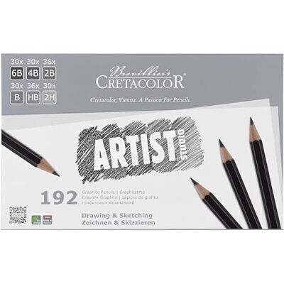 CRETACOLOR Artist Studio, Graphit Class Pack, 192 matite di grafite in 6 gradi, 6B, 4B, 2B, HB, B, 2H, applicazione versatile, adatto ad artisti e hobbisti CRETACOLOR Artist Studio, Graphit Class Pack, 192 matite di grafite in 6 gradi, 6B, 4B, 2B, HB, B, 2H, applicazione versatile, adatto ad artisti e hobbisti