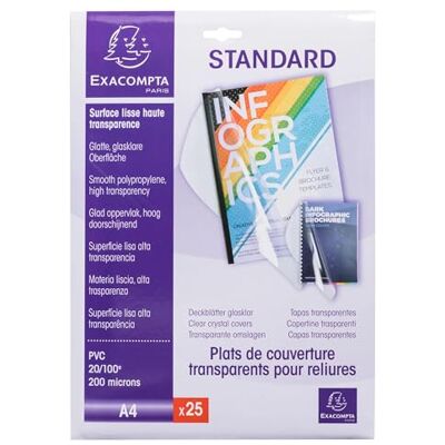 Exacompta Rif. 42543E Cartone da 20 confezioni da 25 piatti traslucidi in PVC 20/100° cristallo liscio per coperture trasparenti consente di collegare e presentare cartelle in formato A4 Exacompta Rif. 42543E Cartone da 20 confezioni da 25 piatti traslucidi in PVC 20/100° cristallo liscio per coperture trasparenti consente di collegare e presentare cartelle in formato A4