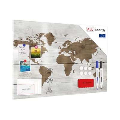 ALLboards Lavagna magnetica metallica, carta del mondo, 90 x 60 cm, per ogni tipo di magnete, bacheca magnetica + set di accessori gratuito ALLboards Lavagna magnetica metallica, carta del mondo, 90 x 60 cm, per ogni tipo di magnete, bacheca magnetica + set di accessori gratuito