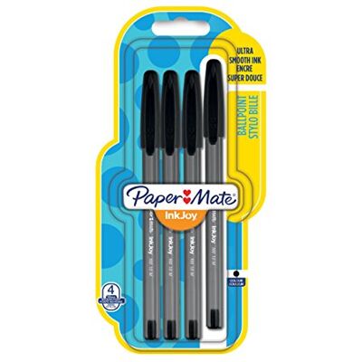 Paper Mate InkJoy 100ST Penna a Sfera con Cappuccio e Punta Media da 1.0 mm, Confezione da 4, Nero Paper Mate InkJoy 100ST Penna a Sfera con Cappuccio e Punta Media da 1.0 mm, Confezione da 4, Nero