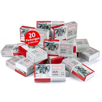 Novus Graffette 24/6 DIN SUPER – Graffette per cucitrice da ufficio e pinze, 20.000 pezzi in 20 confezioni da 1000 pezzi Novus Graffette 24/6 DIN SUPER – Graffette per cucitrice da ufficio e pinze, 20.000 pezzi in 20 confezioni da 1000 pezzi