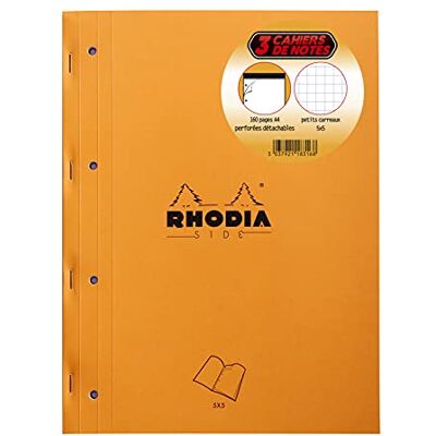 Rhodia set di 3 blocchi punto metallico laterale A4+ (22,3x29,7 cm), 80 fogli a strappo, quadretti 5x5, 4 fori, carta bianca Clairefontaine 80 g / m² copertina arancione Rhodia set di 3 blocchi punto metallico laterale A4+ (22,3x29,7 cm), 80 fogli a strappo, quadretti 5x5, 4 fori, carta bianca Clairefontaine 80 g / m² copertina arancione
