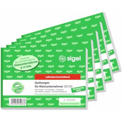 Sigel SD120 ricevute per piccolo imprenditore, con pressione di sicurezza, selbstdurchschreibend A6 quer 5 pezzi Sigel SD120 ricevute per piccolo imprenditore, con pressione di sicurezza, selbstdurchschreibend A6 quer 5 pezzi