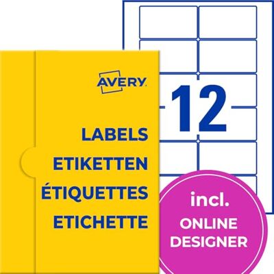 Avery Etichette universali (300 etichette adesive, 80 x 45 mm, formato A4, carta opaca, etichette per prodotti stampabili, etichette autoadesive per marmellate, adesivi Avery Etichette universali (300 etichette adesive, 80 x 45 mm, formato A4, carta opaca, etichette per prodotti stampabili, etichette autoadesive per marmellate, adesivi