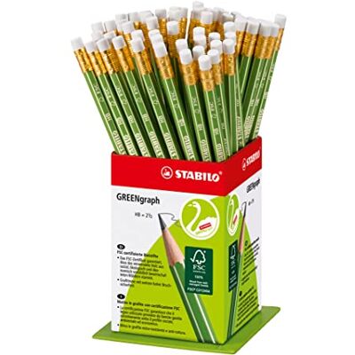 STABILO GREENgraph Matita in Grafite Ecosostenibile con gommino certificata FSC Display da 60 Gradazione HB STABILO GREENgraph Matita in Grafite Ecosostenibile con gommino certificata FSC Display da 60 Gradazione HB