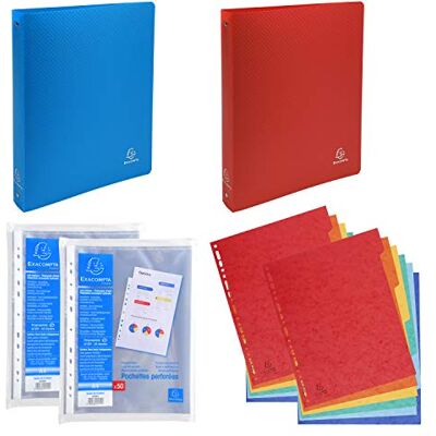 Exacompta Set di 2 raccoglitori morbidi in PP + 2 bustine da 50 buste perforate lisce + 2 confezioni da 6 divisori in carta lucida Exacompta Set di 2 raccoglitori morbidi in PP + 2 bustine da 50 buste perforate lisce + 2 confezioni da 6 divisori in carta lucida