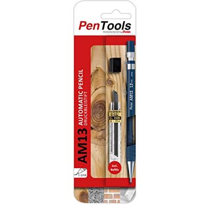 PenTools by Pentel Matita portamine AM13, tratto 1,3 mm, per artigiani e falegnami, incl. 8 mine sottili, VE PenTools by Pentel Matita portamine AM13, tratto 1,3 mm, per artigiani e falegnami, incl. 8 mine sottili, VE