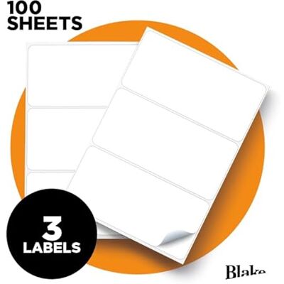 Blake Purely Everday 3 etichette autoadesive per foglio A4, 300 etichette, 100 fogli, compatibili con stampanti laser e a getto d'inchiostro, etichette per spedizione indirizzi Blake Purely Everday 3 etichette autoadesive per foglio A4, 300 etichette, 100 fogli, compatibili con stampanti laser e a getto d'inchiostro, etichette per spedizione indirizzi