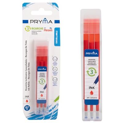 Pryma Ricariche per Penna Reset Cancellabile Termica Gel 0,7 mm – Set 3 Refill Rosso – Inchiostro Termico Cancellabile per Penne Gel Cancellabili – Ideali per Scuola, Ufficio e Studio Pryma Ricariche per Penna Reset Cancellabile Termica Gel 0,7 mm – Set 3 Refill Rosso – Inchiostro Termico Cancellabile per Penne Gel Cancellabili – Ideali per Scuola, Ufficio e Studio