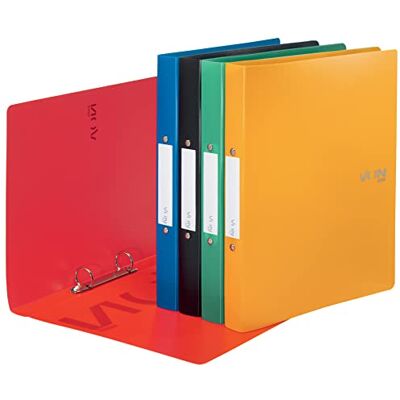 Leitz VON Confezione da 5 raccoglitori ad anelli A4 con 2 anelli, in polipropilene, dorso 30 mm, per 190 fogli, per scuola, studio e casa, multicolore, confezione da 5 Leitz VON Confezione da 5 raccoglitori ad anelli A4 con 2 anelli, in polipropilene, dorso 30 mm, per 190 fogli, per scuola, studio e casa, multicolore, confezione da 5