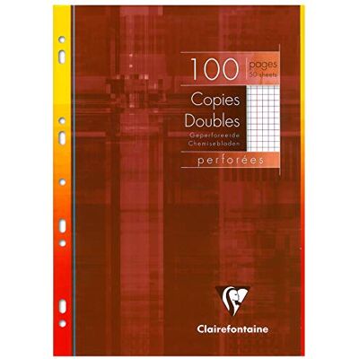 Clairefontaine 47222C Cartella doppia perforata, formato A4, 21 x 29,7 cm, 100 pagine quadrate piccole con margine, carta bianca da 90 g, custodia riutilizzabile Clairefontaine 47222C Cartella doppia perforata, formato A4, 21 x 29,7 cm, 100 pagine quadrate piccole con margine, carta bianca da 90 g, custodia riutilizzabile