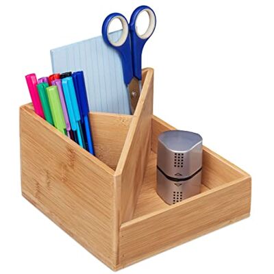 Relaxdays Portaoggetti da Scrivania, bambù, Organizer Ufficio, 3 Scomparti Portapenne, 10, 5x16,5cm, Colore Naturale Relaxdays Portaoggetti da Scrivania, bambù, Organizer Ufficio, 3 Scomparti Portapenne, 10, 5x16,5cm, Colore Naturale