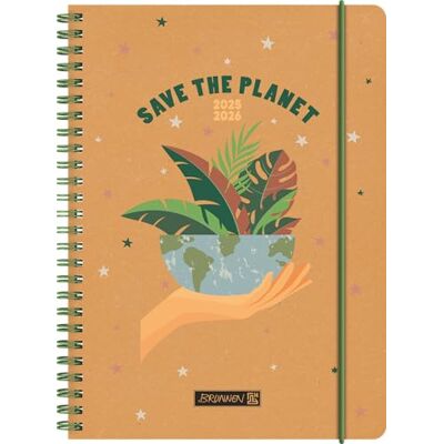BRUNNEN Diario scolastico (2025/2026) "Save The Planet", 2 pagine = 1 settimana, A5, 208 pagine, busta in pelle riciclata, multicolore BRUNNEN Diario scolastico (2025/2026) "Save The Planet", 2 pagine = 1 settimana, A5, 208 pagine, busta in pelle riciclata, multicolore