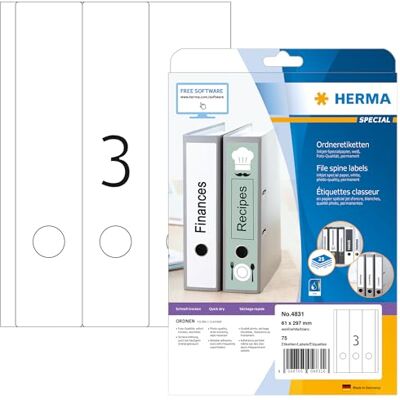 HERMA 4831 Spine per Fascicoli - Autoadesive, Stampabile, DIN A4, Opaco - Spine per Fascicoli HERMA 4831 Spine per Fascicoli - Autoadesive, Stampabile, DIN A4, Opaco - Spine per Fascicoli