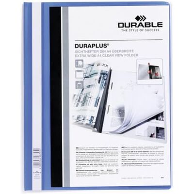Durable Cartellina ad Aghi Duraplus, Formato A4+, Fronte Trasparente e Retro Colorato, Azzurro, Confezione da 25 Pezzi Durable Cartellina ad Aghi Duraplus, Formato A4+, Fronte Trasparente e Retro Colorato, Azzurro, Confezione da 25 Pezzi