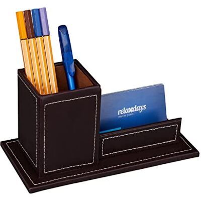 Relaxdays Porta Biglietti da Visita da Scrivania Organizer Ufficio, Portapenne in Similpelle, HLP 10,5x20x10 cm, Marrone Relaxdays Porta Biglietti da Visita da Scrivania Organizer Ufficio, Portapenne in Similpelle, HLP 10,5x20x10 cm, Marrone