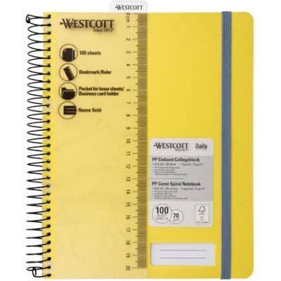 Westcott Quaderno spirale PP A5 quadretti Giallo 100 fogli Quaderno spirale A5 copertina PP 70 g/m², FSC-Mix (FSC® C189289), 200 p., campo nome, segnalibro/righello Westcott Quaderno spirale PP A5 quadretti Giallo 100 fogli Quaderno spirale A5 copertina PP 70 g/m², FSC-Mix (FSC® C189289), 200 p., campo nome, segnalibro/righello