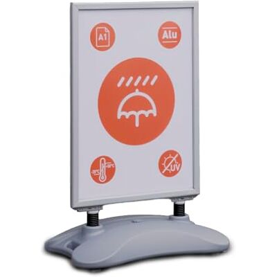 Durable Cavalletto bifacciale HEAVY BASE OUTDOOR, impermeabile e resistente ai raggi UV, espositore per poster resistente al vento con base zavorrabile, 1 pezzo, argento, Durable Cavalletto bifacciale HEAVY BASE OUTDOOR, impermeabile e resistente ai raggi UV, espositore per poster resistente al vento con base zavorrabile, 1 pezzo, argento,