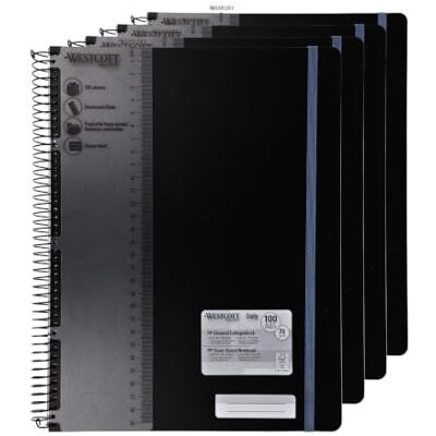 Westcott Quaderno spirale PP A4 quadretti Nero (Conf. 4) Quaderno spirale A4 copertina PP 70 g/m², FSC-Mix (FSC® C189289), 200 p., campo nome, segnalibro/righello Westcott Quaderno spirale PP A4 quadretti Nero (Conf. 4) Quaderno spirale A4 copertina PP 70 g/m², FSC-Mix (FSC® C189289), 200 p., campo nome, segnalibro/righello