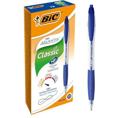 BIC Penne Blu a Sfera, a Scatto, Atlantis Classic, Punta Media (1.0 mm) Confezione 12 Penne, Fornitura per Cancelleria Scuola BIC Penne Blu a Sfera, a Scatto, Atlantis Classic, Punta Media (1.0 mm) Confezione 12 Penne, Fornitura per Cancelleria Scuola