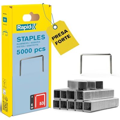 Rapid 5000 Graffe Fini n.53/6 in Acciaio Zincato per Tessuto e Decorazioni Per il Fissaggio di Tessuti, Etichette e Poster al Legno, Graffa Sottile e Discreta Rapid 5000 Graffe Fini n.53/6 in Acciaio Zincato per Tessuto e Decorazioni Per il Fissaggio di Tessuti, Etichette e Poster al Legno, Graffa Sottile e Discreta