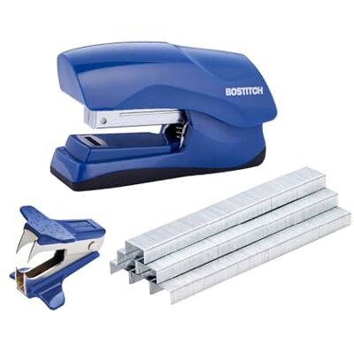 Bostitch Cucitrice da ufficio resistente da 40 fogli con 1250 punti metallici e strumento di rimozione, piccole dimensioni, si adatta al palmo della mano, confezione convenienza, blu () Bostitch Cucitrice da ufficio resistente da 40 fogli con 1250 punti metallici e strumento di rimozione, piccole dimensioni, si adatta al palmo della mano, confezione convenienza, blu ()