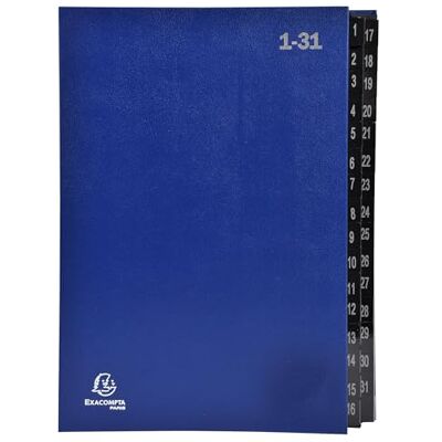 Exacompta Rif. 57042E Cartone da 6 raccoglitori Ordonator copertina rigida interno in carta nera schede plastificate digitali da 1 a 31-32 scomparti dim 25x33 cm per A4 blu Exacompta Rif. 57042E Cartone da 6 raccoglitori Ordonator copertina rigida interno in carta nera schede plastificate digitali da 1 a 31-32 scomparti dim 25x33 cm per A4 blu