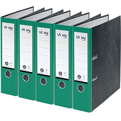 Leitz VON 10531105311 Confezione da 5 cartelline A4, 100% cartone riciclato, larghezza dorso 80 mm, per 600 fogli, marmorizzato, certificato Blue Angel & FSC, per scuola, studio e casa, verde Leitz VON 10531105311 Confezione da 5 cartelline A4, 100% cartone riciclato, larghezza dorso 80 mm, per 600 fogli, marmorizzato, certificato Blue Angel & FSC, per scuola, studio e casa, verde