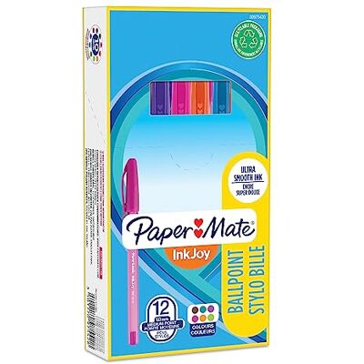 Paper Mate InkJoy Set di 12 Penne a Sfera con Cappuccio, Punta Media da 1.0 mm, Colori Assortiti Paper Mate InkJoy Set di 12 Penne a Sfera con Cappuccio, Punta Media da 1.0 mm, Colori Assortiti