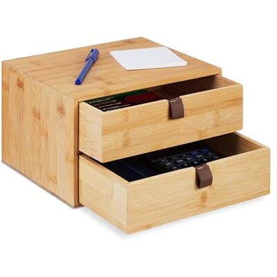 Relaxdays Organizer da Scrivania, Desk Portapenne da Ufficio con 2 Cassetti in bambù, HxLxP: 14,5 x 25 x 20 cm, Naturale Relaxdays Organizer da Scrivania, Desk Portapenne da Ufficio con 2 Cassetti in bambù, HxLxP: 14,5 x 25 x 20 cm, Naturale